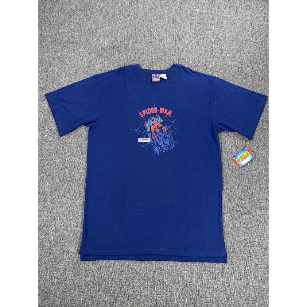 Vintage Marvel Spiderman Shirt Mens L/XL Blue Graphic Tee 2003 Hong Kong Marvel‎